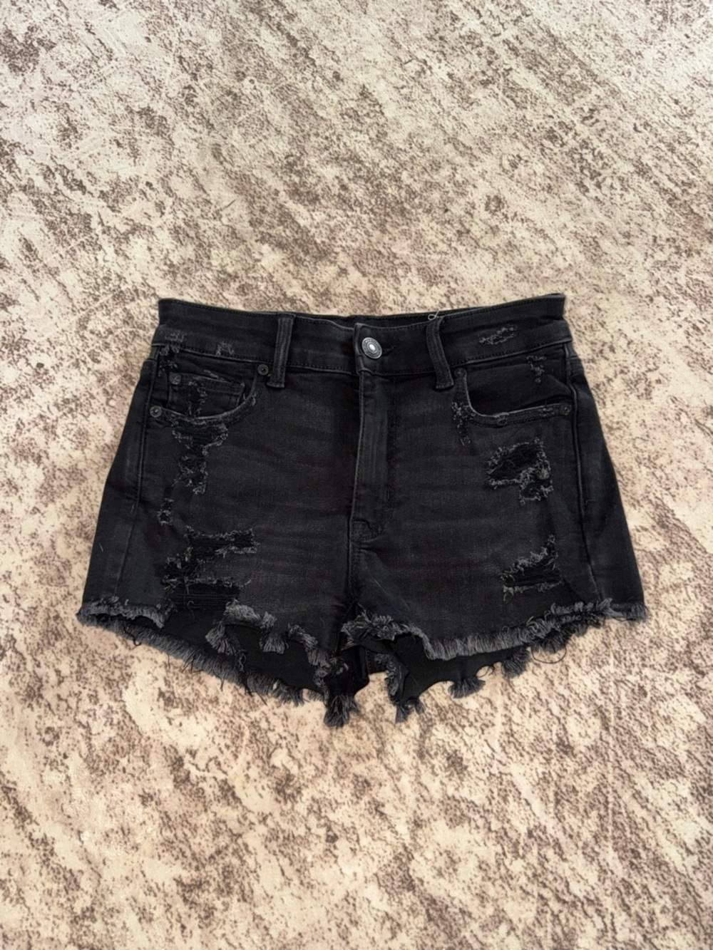 American Eagle Outfitters Black Distressed High-Rise Jean Shorts